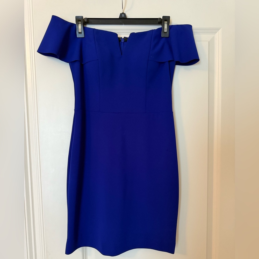 Betsy & Adam Blue Off-Shoulder Bodycon Dress